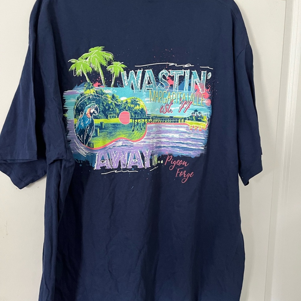 Margaritaville Blue Short Sleeve Tee with Tropical Graphic